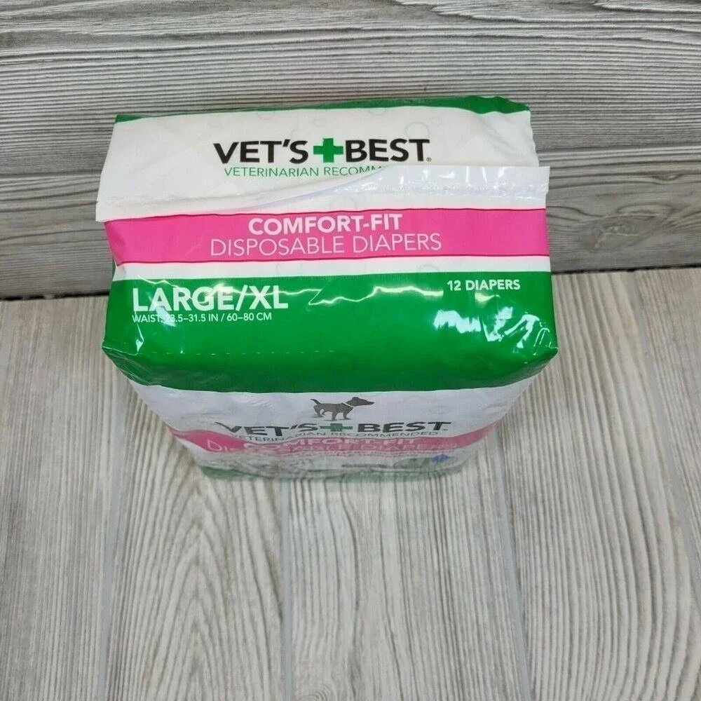 Vets Best Comfort Fit Disposable Dog‎ Diapers Large XL 12 Count White Green